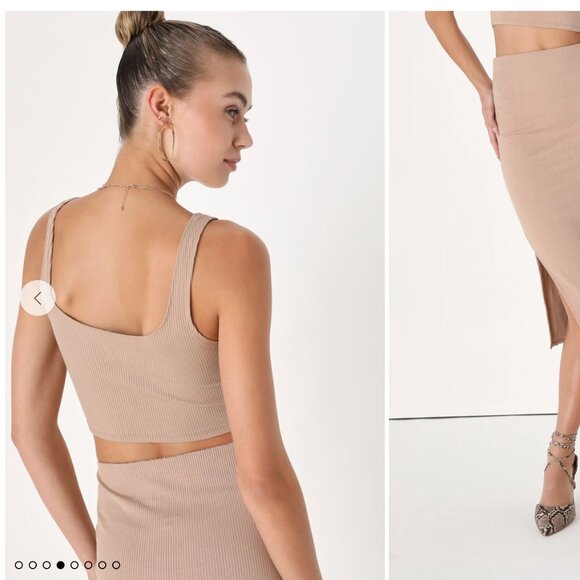 Tan Ribbed Bodycon Set - Picture 3 of 4